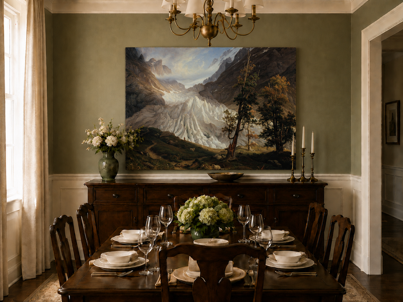 Landscape Oil Painting - Alpine Glacier Trees & Wildlife