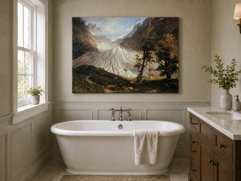 Landscape Oil Painting - Alpine Glacier Trees & Wildlife