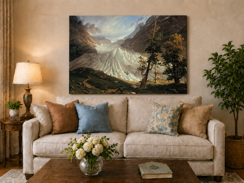 Landscape Oil Painting - Alpine Glacier Trees & Wildlife