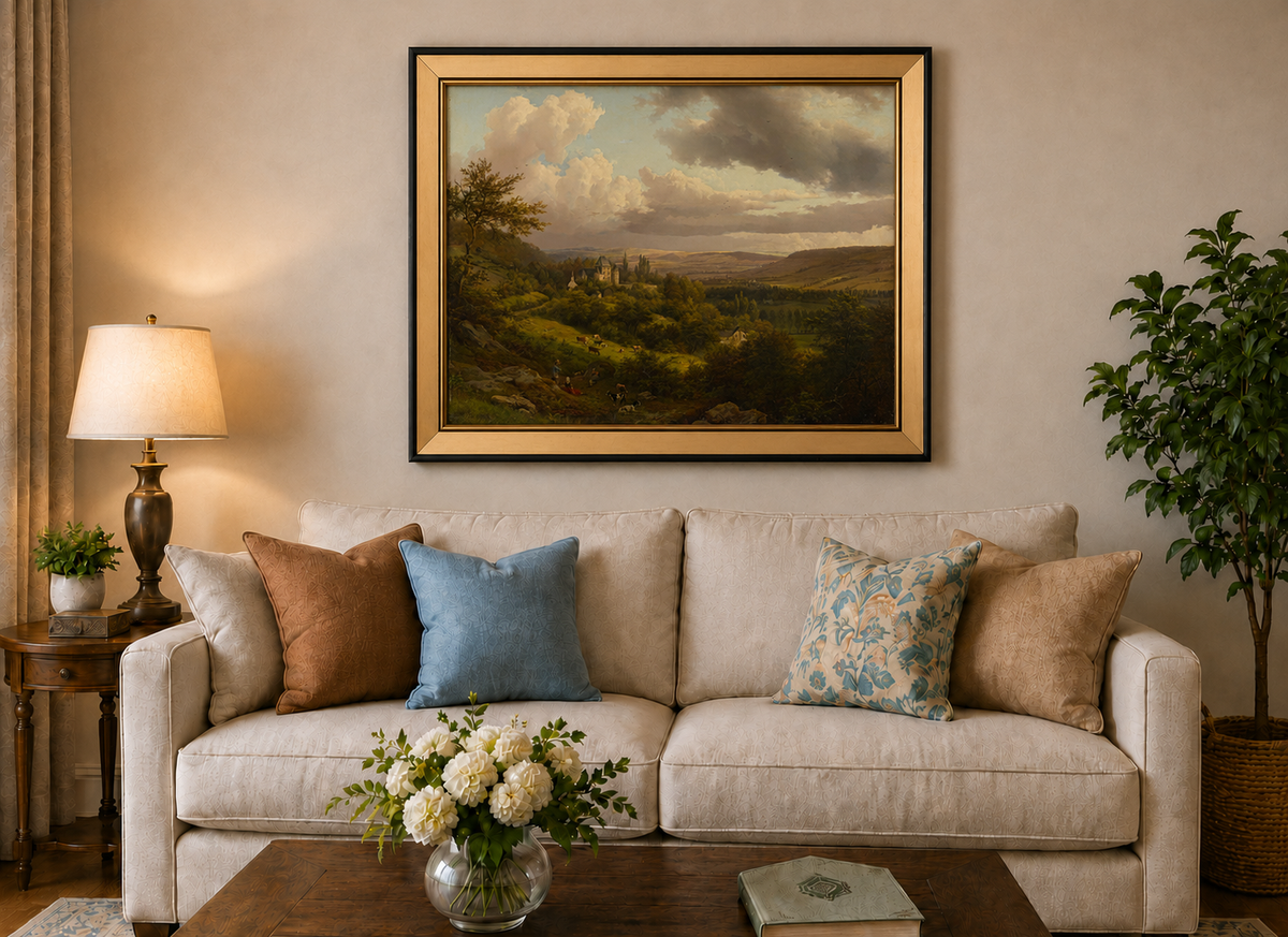 Landscape Oil Painting - Castle Valley with Cattle and Clouds
