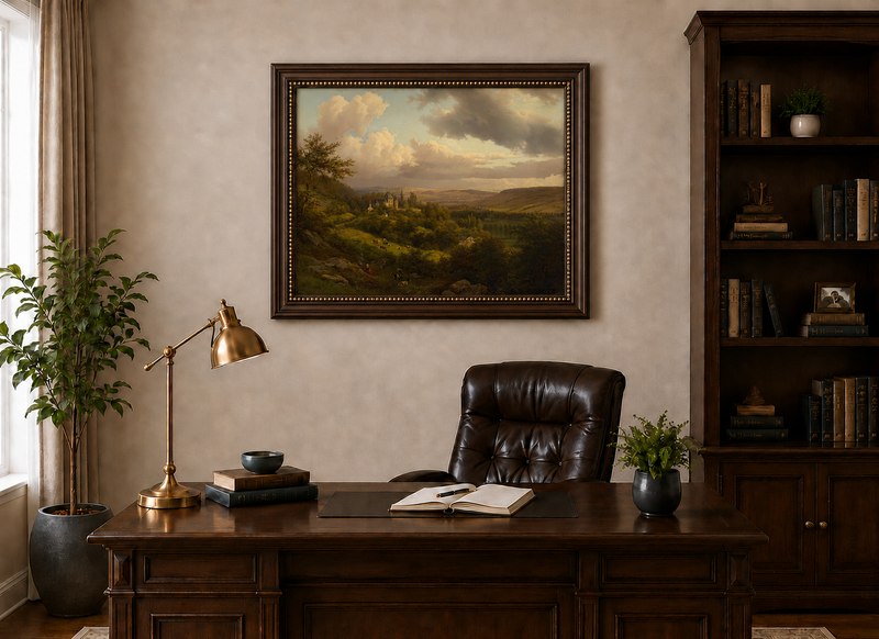Landscape Oil Painting - Castle Valley with Cattle and Clouds