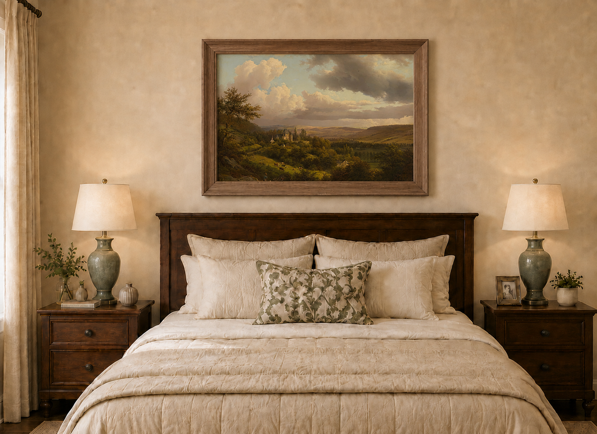 Landscape Oil Painting - Castle Valley with Cattle and Clouds