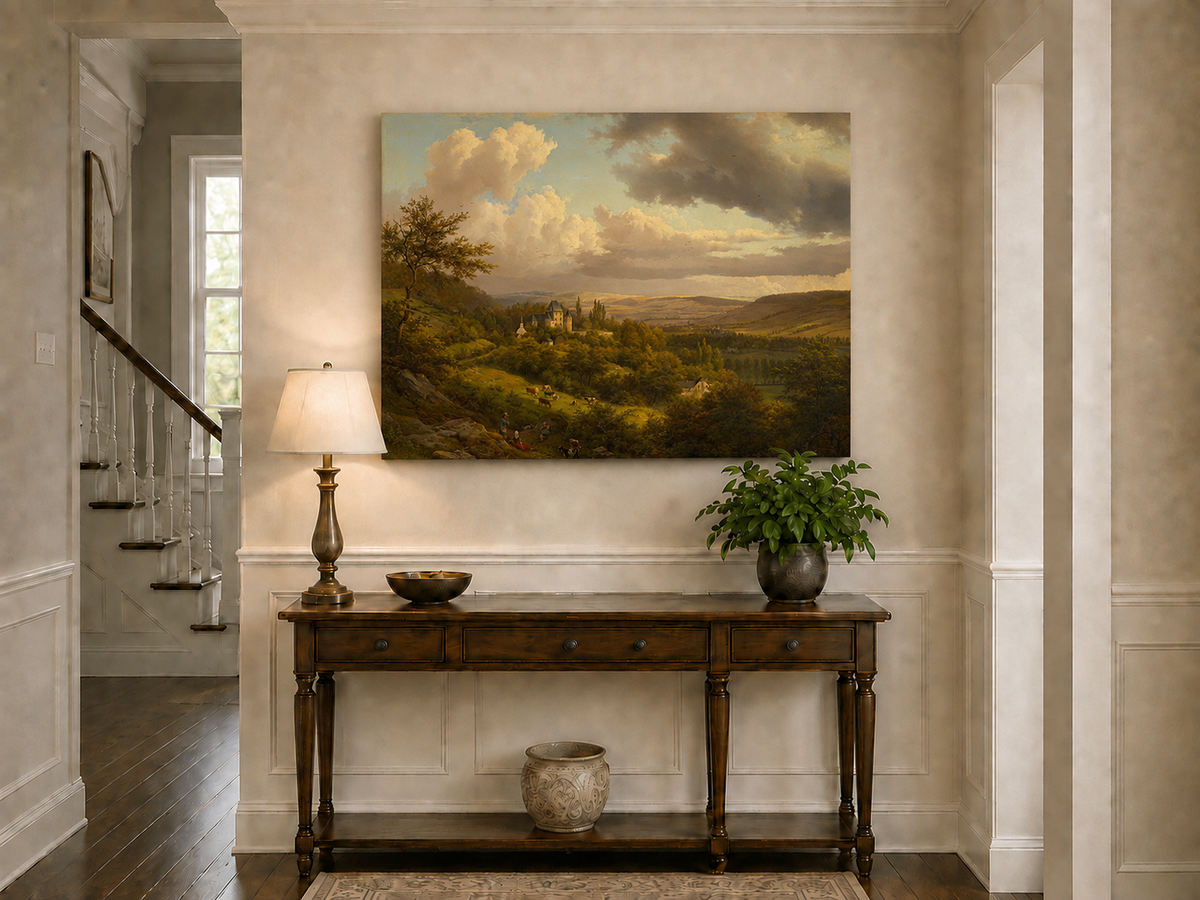 Landscape Oil Painting - Castle Valley with Cattle and Clouds