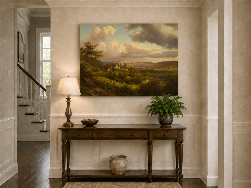 Landscape Oil Painting - Castle Valley with Cattle and Clouds
