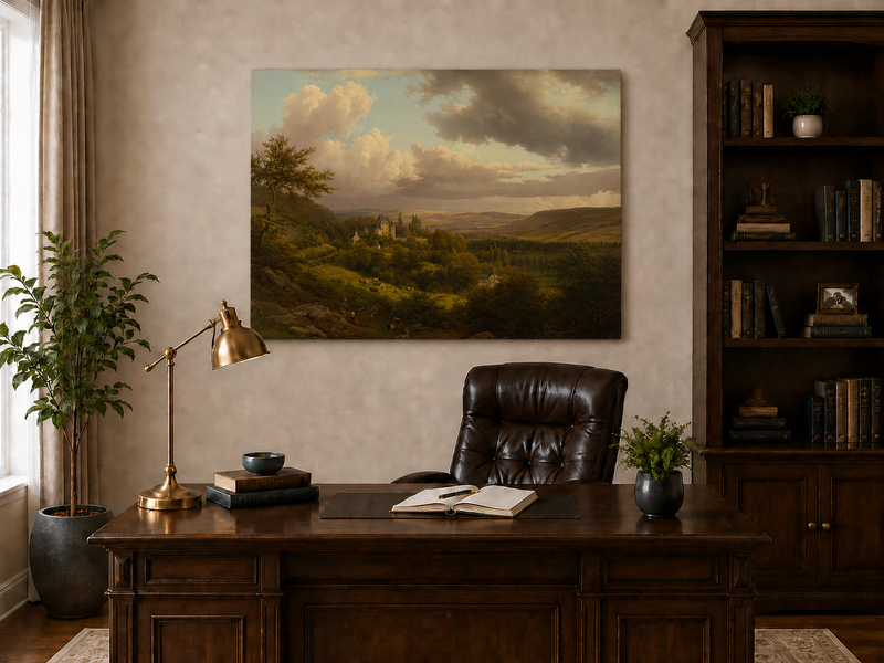 Landscape Oil Painting - Castle Valley with Cattle and Clouds