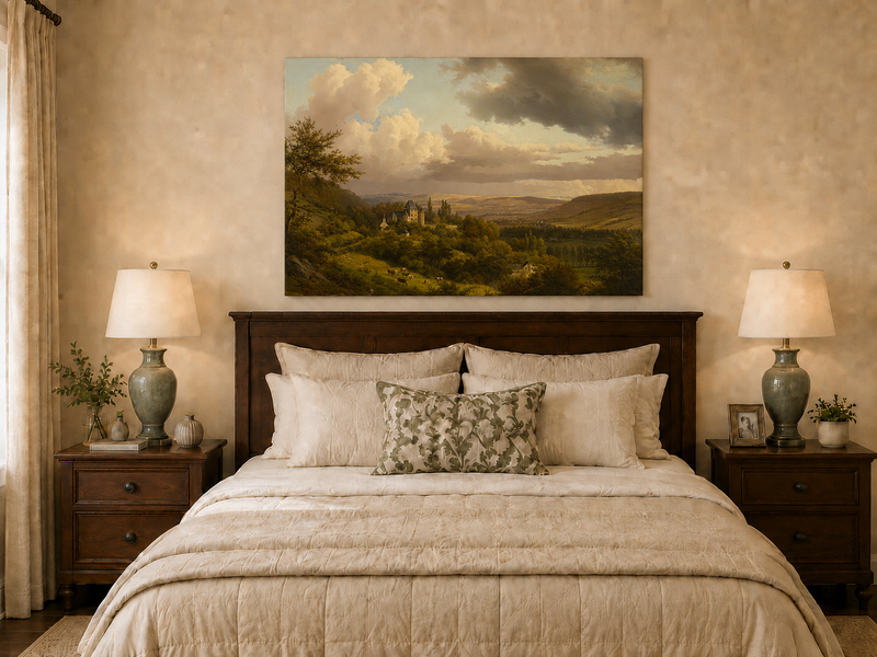 Landscape Oil Painting - Castle Valley with Cattle and Clouds