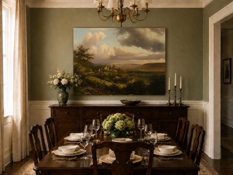Landscape Oil Painting - Castle Valley with Cattle and Clouds