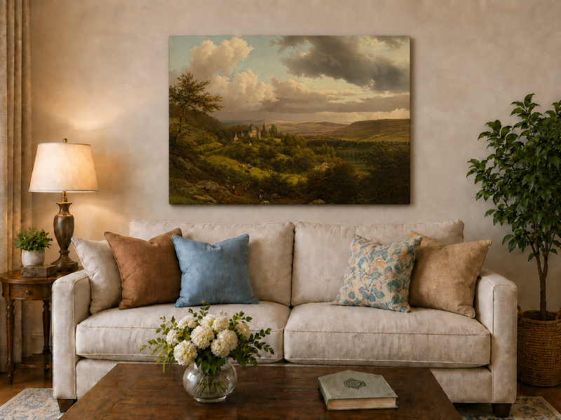 Landscape Oil Painting - Castle Valley with Cattle and Clouds