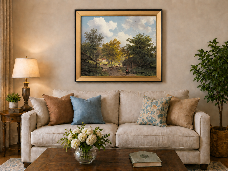 Landscape Oil Painting - Rustic Sheep Lane by Country Cottages