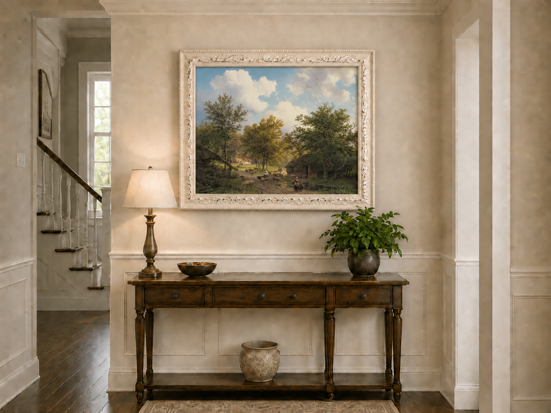 Landscape Oil Painting - Rustic Sheep Lane by Country Cottages