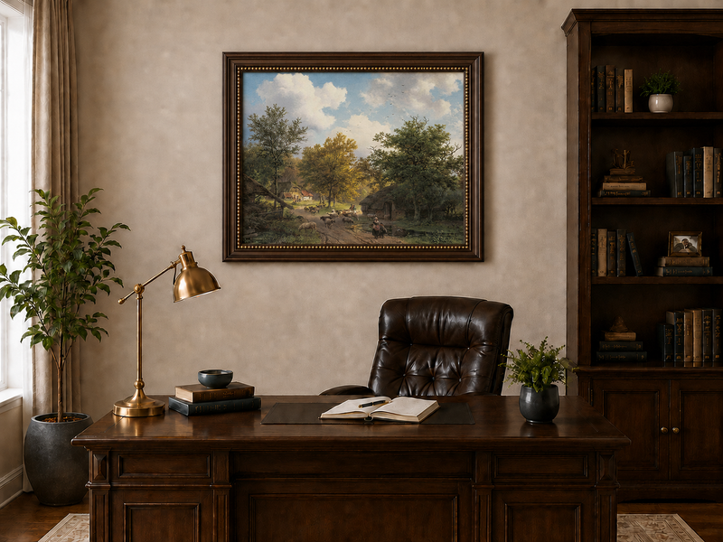 Landscape Oil Painting - Rustic Sheep Lane by Country Cottages