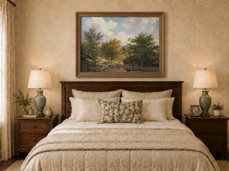 Landscape Oil Painting - Rustic Sheep Lane by Country Cottages