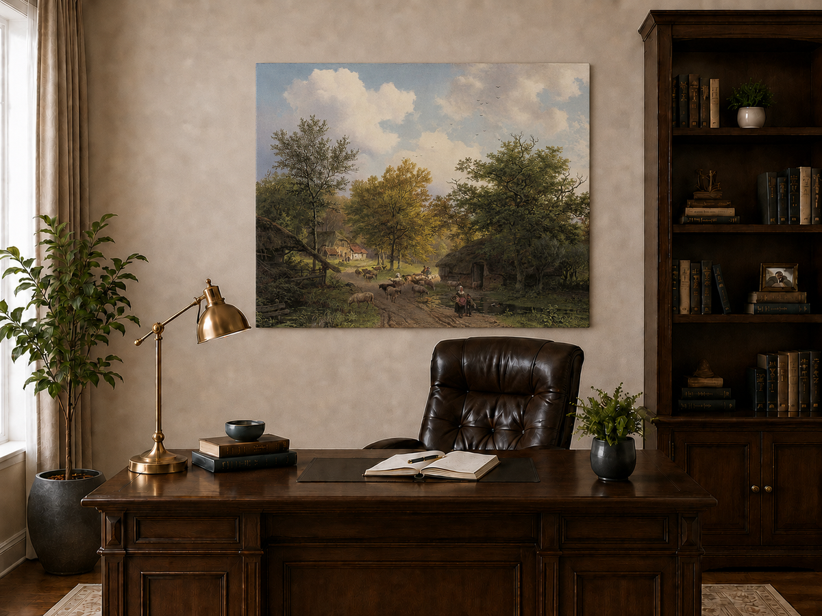 Landscape Oil Painting - Rustic Sheep Lane by Country Cottages