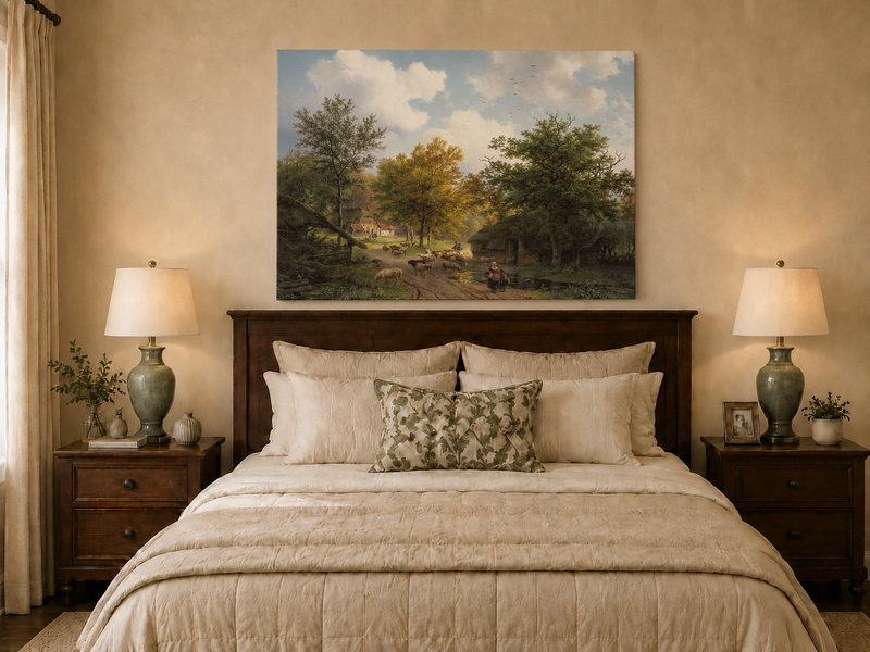 Landscape Oil Painting - Rustic Sheep Lane by Country Cottages