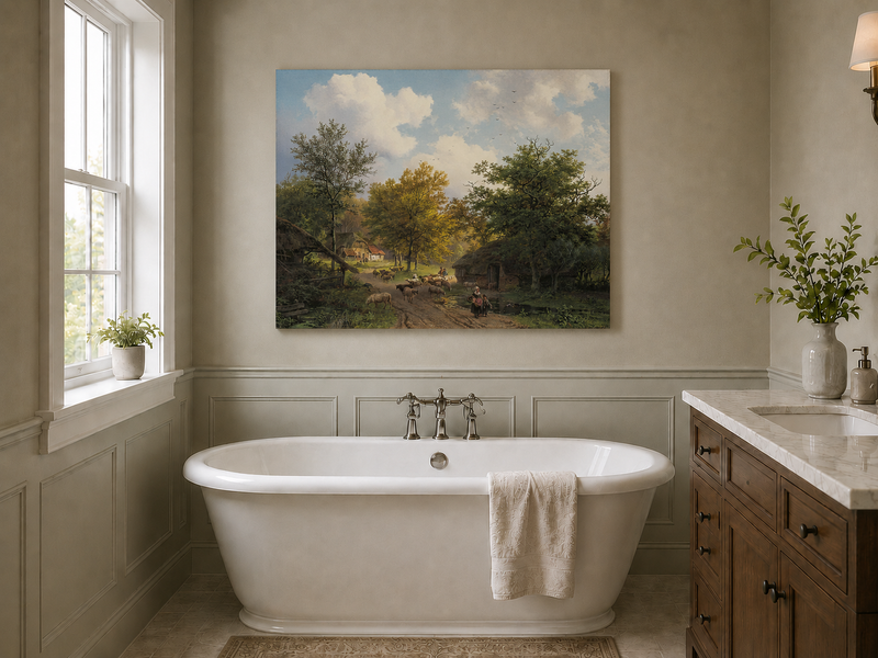 Landscape Oil Painting - Rustic Sheep Lane by Country Cottages