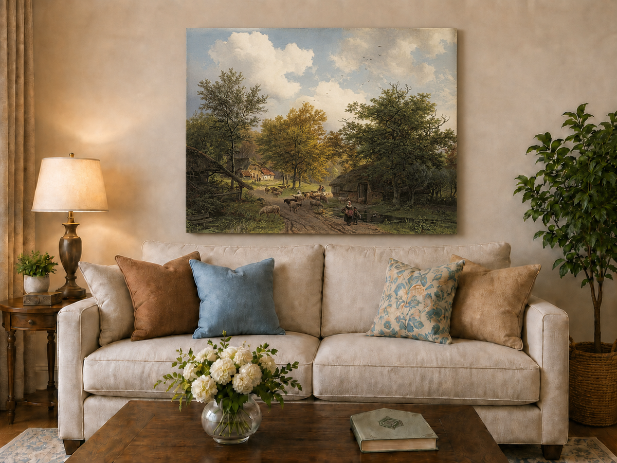Landscape Oil Painting - Rustic Sheep Lane by Country Cottages