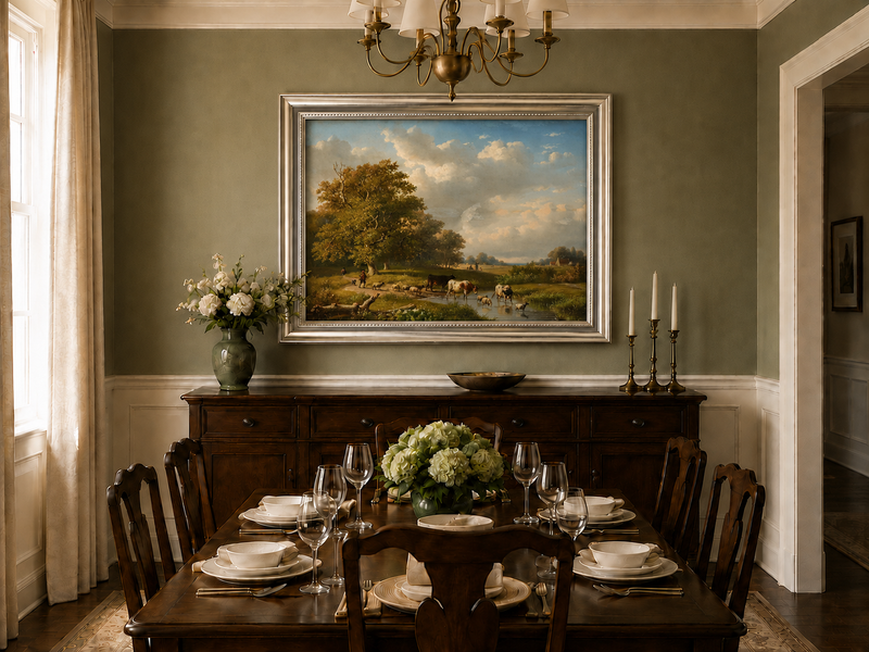 Landscape Oil Painting - Pastoral Meadow with Cattle and Sheep