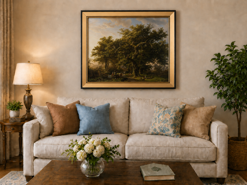 Landscape Oil Painting - Forest Scene with Cattle and Shepherd