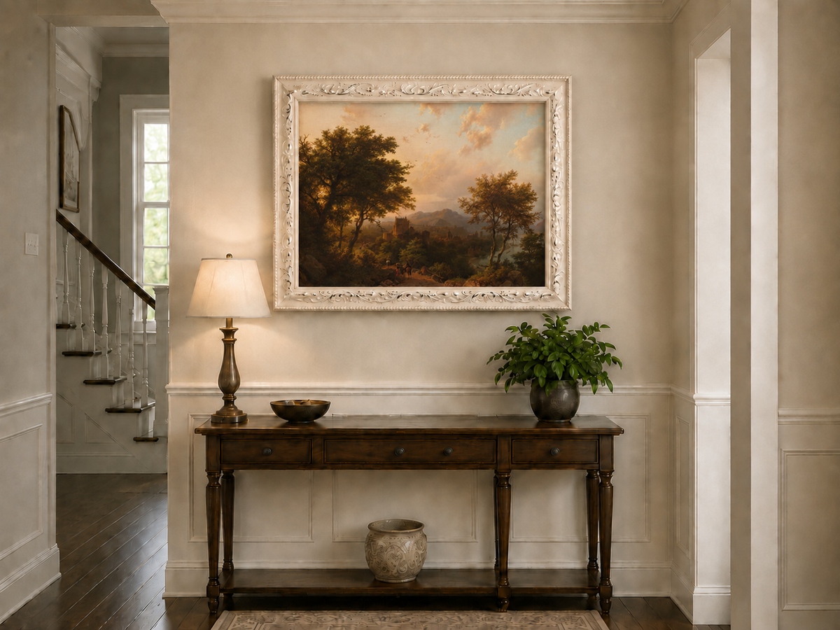 Landscape Oil Painting - Sunset Over Rhine Valley with Castle