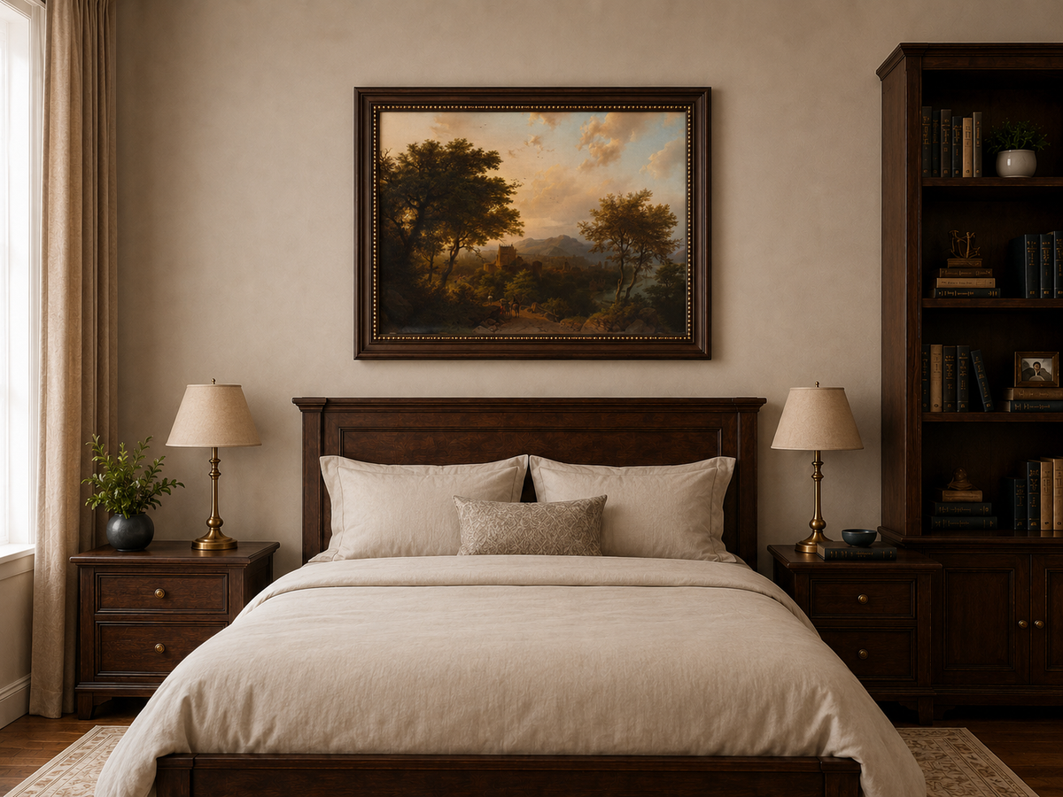 Landscape Oil Painting - Sunset Over Rhine Valley with Castle