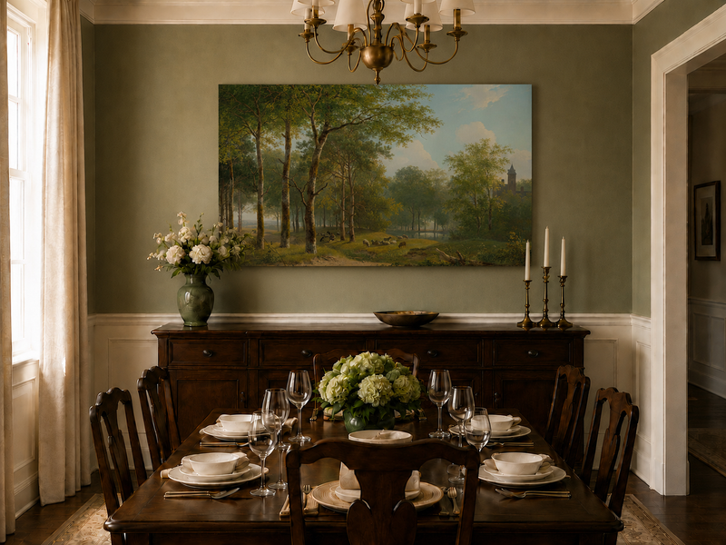 Landscape Oil Painting - Woodland Meadow, Sheep and Castle View