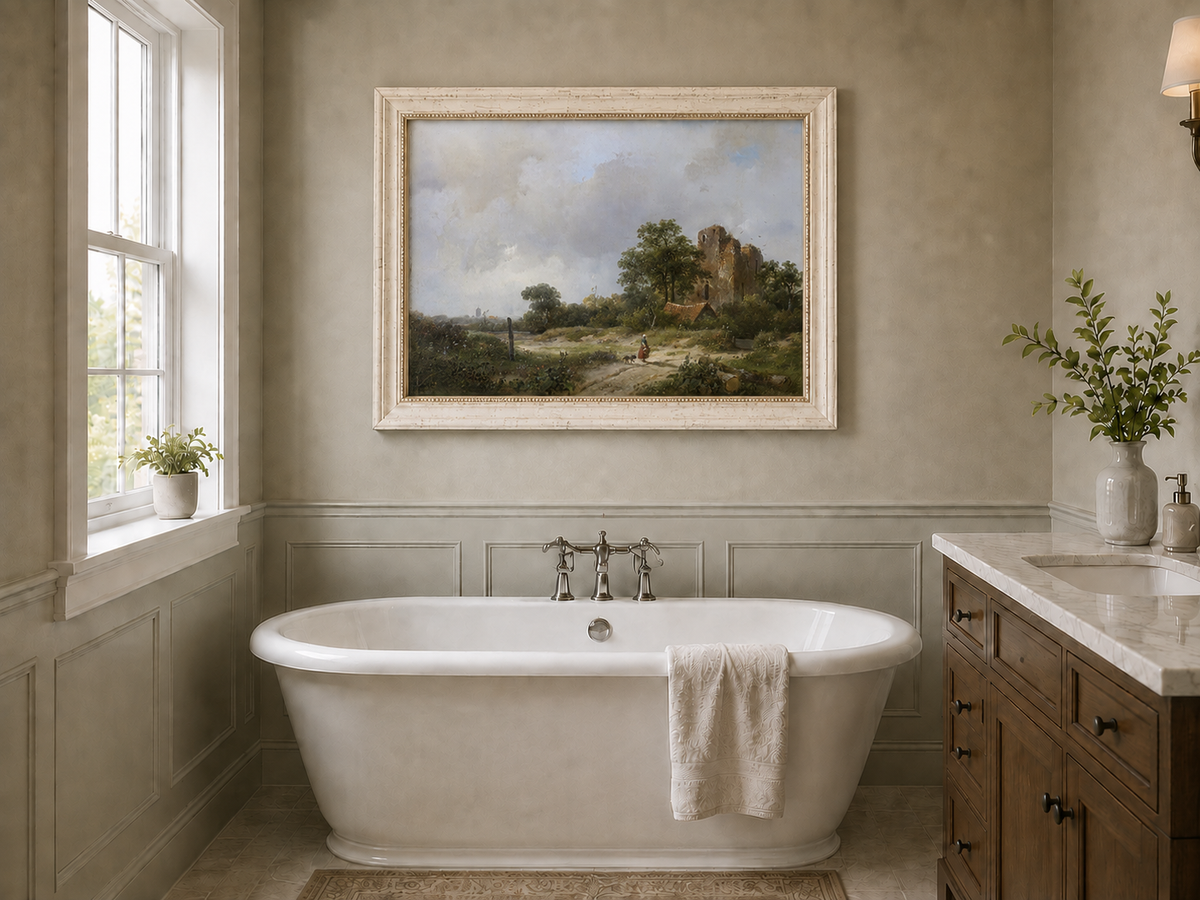 Landscape Oil Painting - Hand-Painted Castle Ruin Country Path