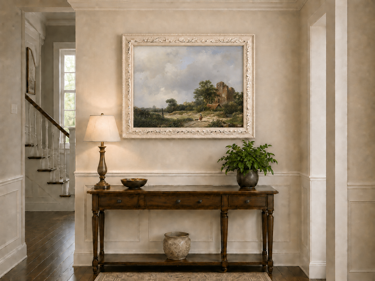 Landscape Oil Painting - Hand-Painted Castle Ruin Country Path