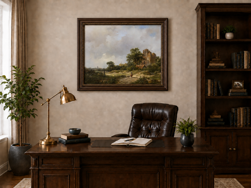 Landscape Oil Painting - Hand-Painted Castle Ruin Country Path