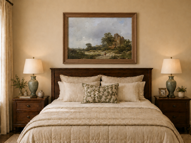 Landscape Oil Painting - Hand-Painted Castle Ruin Country Path