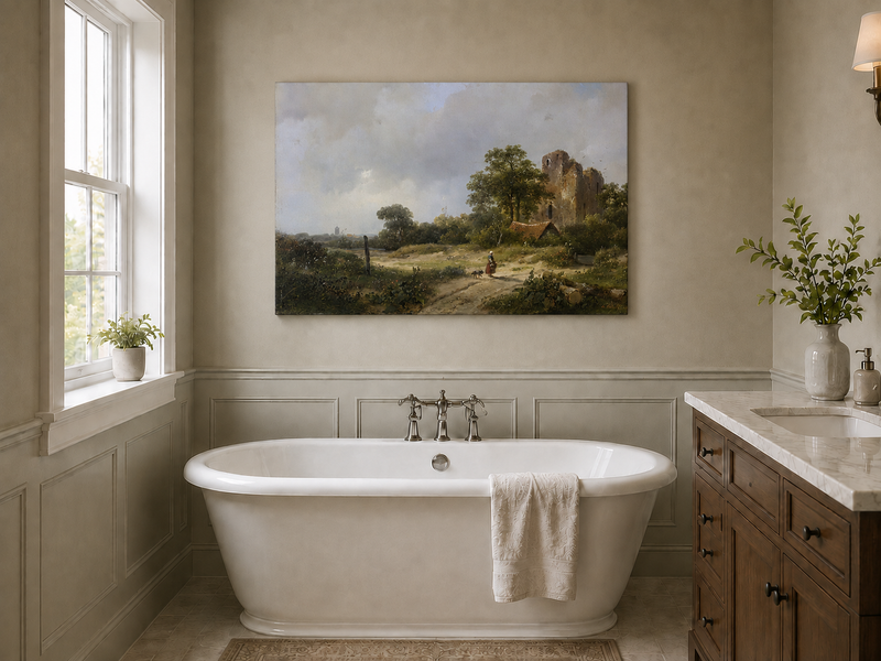 Landscape Oil Painting - Hand-Painted Castle Ruin Country Path