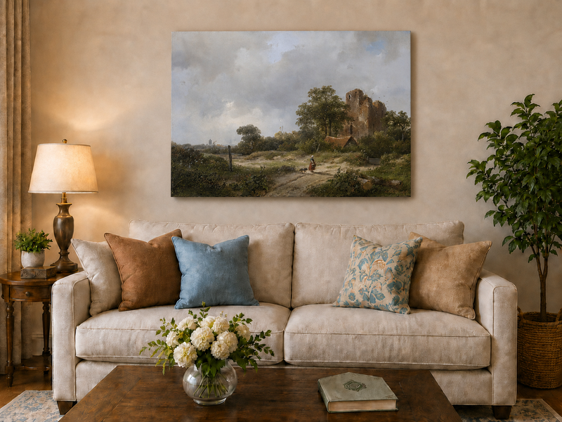 Landscape Oil Painting - Hand-Painted Castle Ruin Country Path
