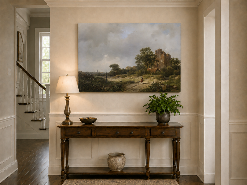 Landscape Oil Painting - Hand-Painted Castle Ruin Country Path