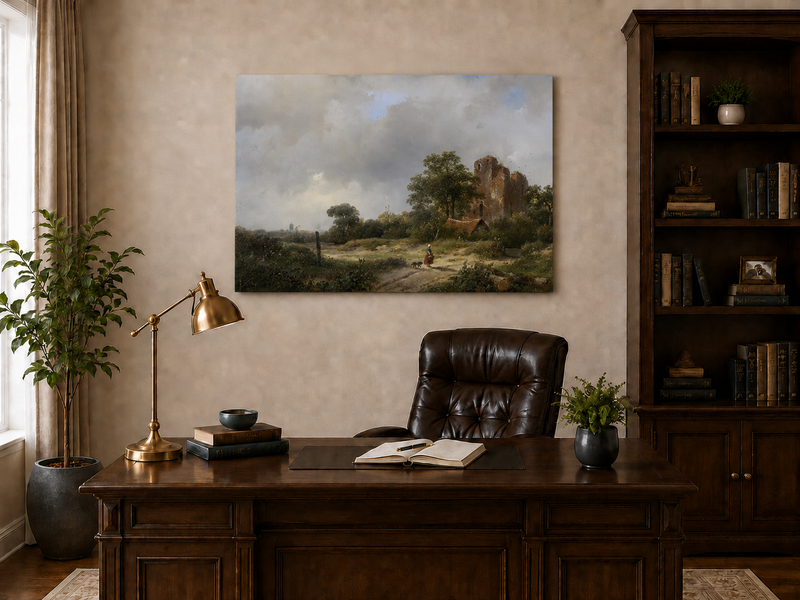 Landscape Oil Painting - Hand-Painted Castle Ruin Country Path