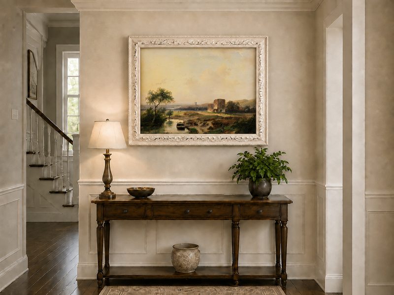 Landscape Oil Painting - River Valley Castle Ruins | Hand-Painted
