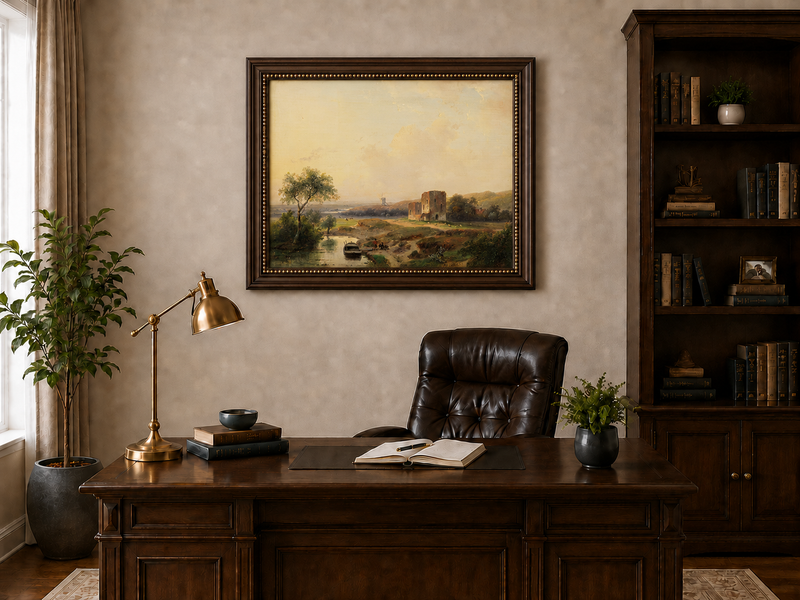 Landscape Oil Painting - River Valley Castle Ruins | Hand-Painted