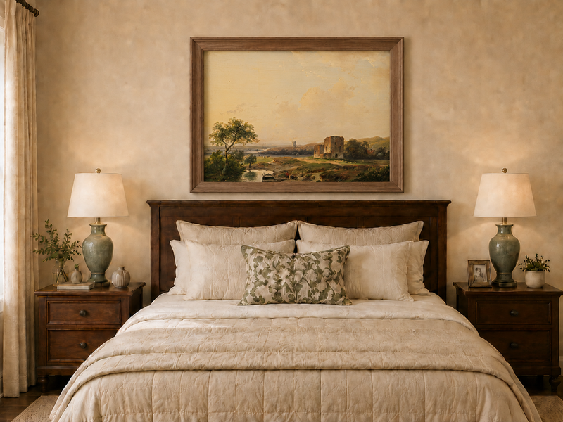 Landscape Oil Painting - River Valley Castle Ruins | Hand-Painted