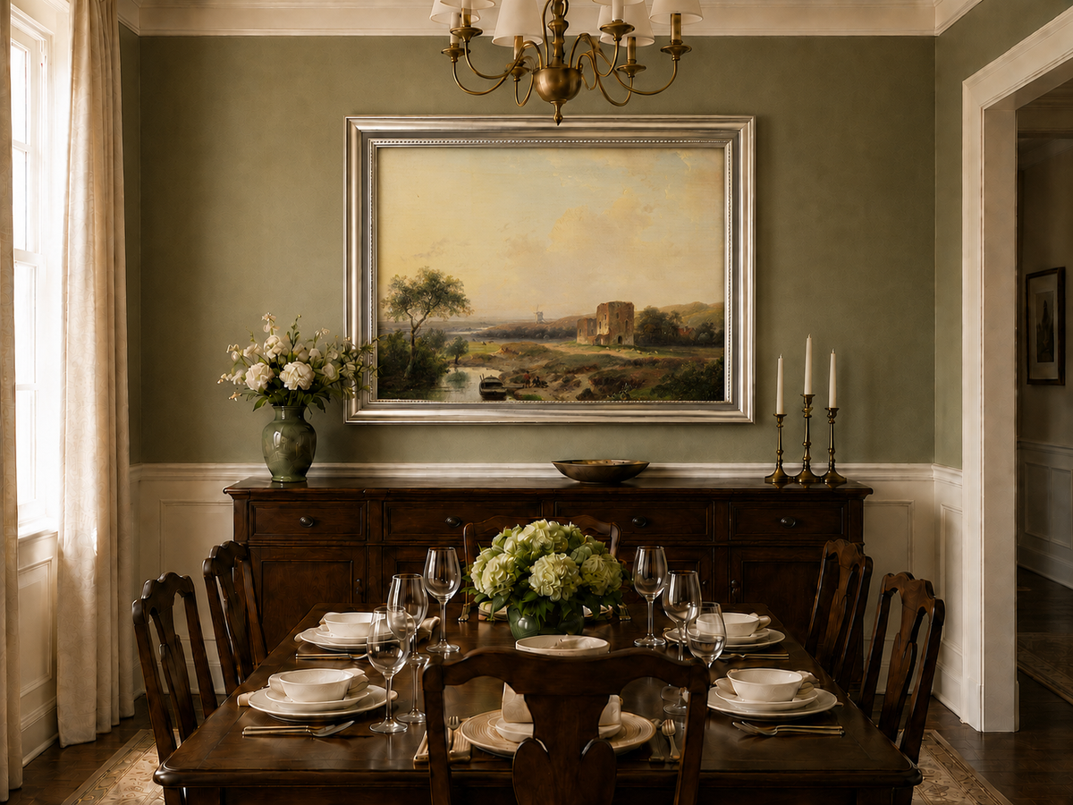 Landscape Oil Painting - River Valley Castle Ruins | Hand-Painted