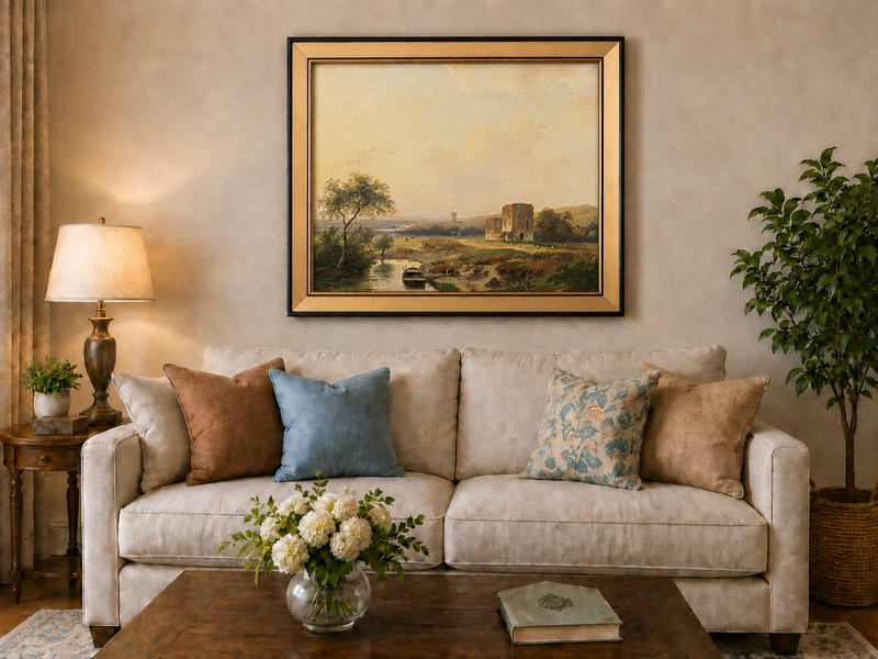 Landscape Oil Painting - River Valley Castle Ruins | Hand-Painted