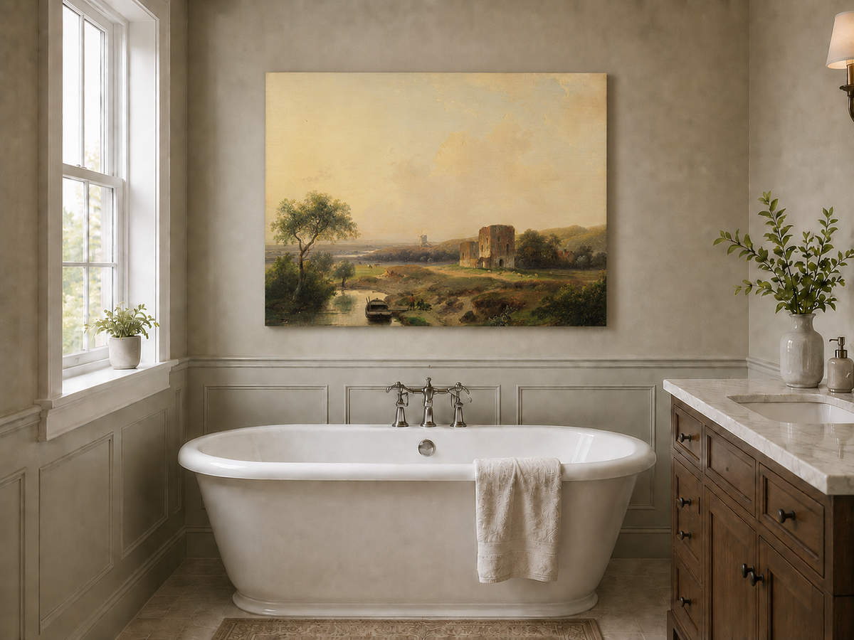 Landscape Oil Painting - River Valley Castle Ruins | Hand-Painted