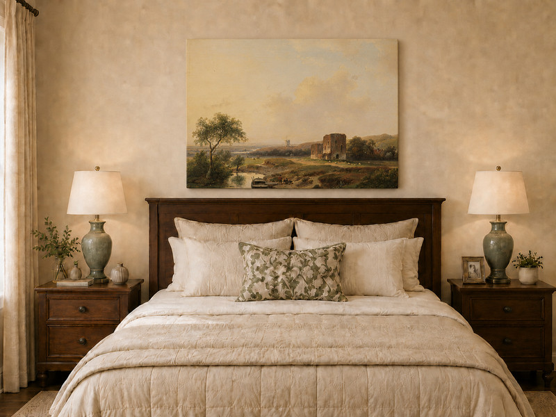 Landscape Oil Painting - River Valley Castle Ruins | Hand-Painted