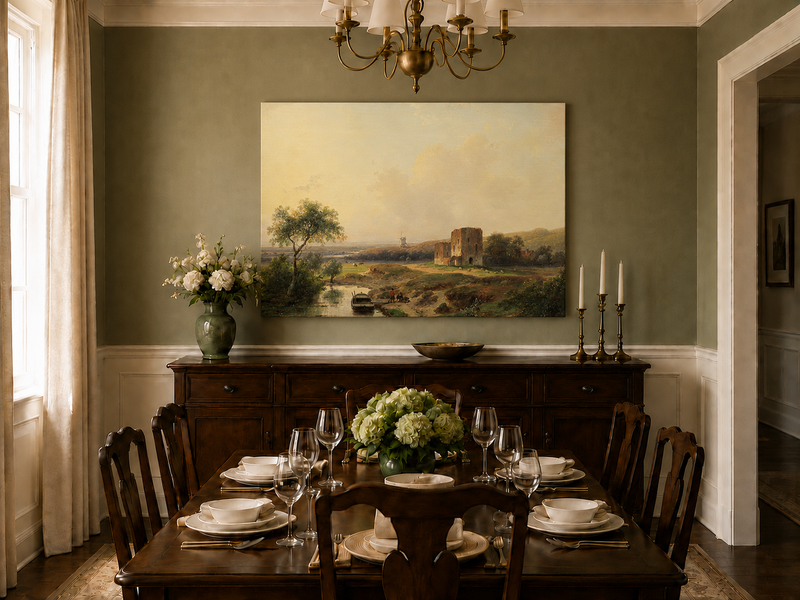 Landscape Oil Painting - River Valley Castle Ruins | Hand-Painted