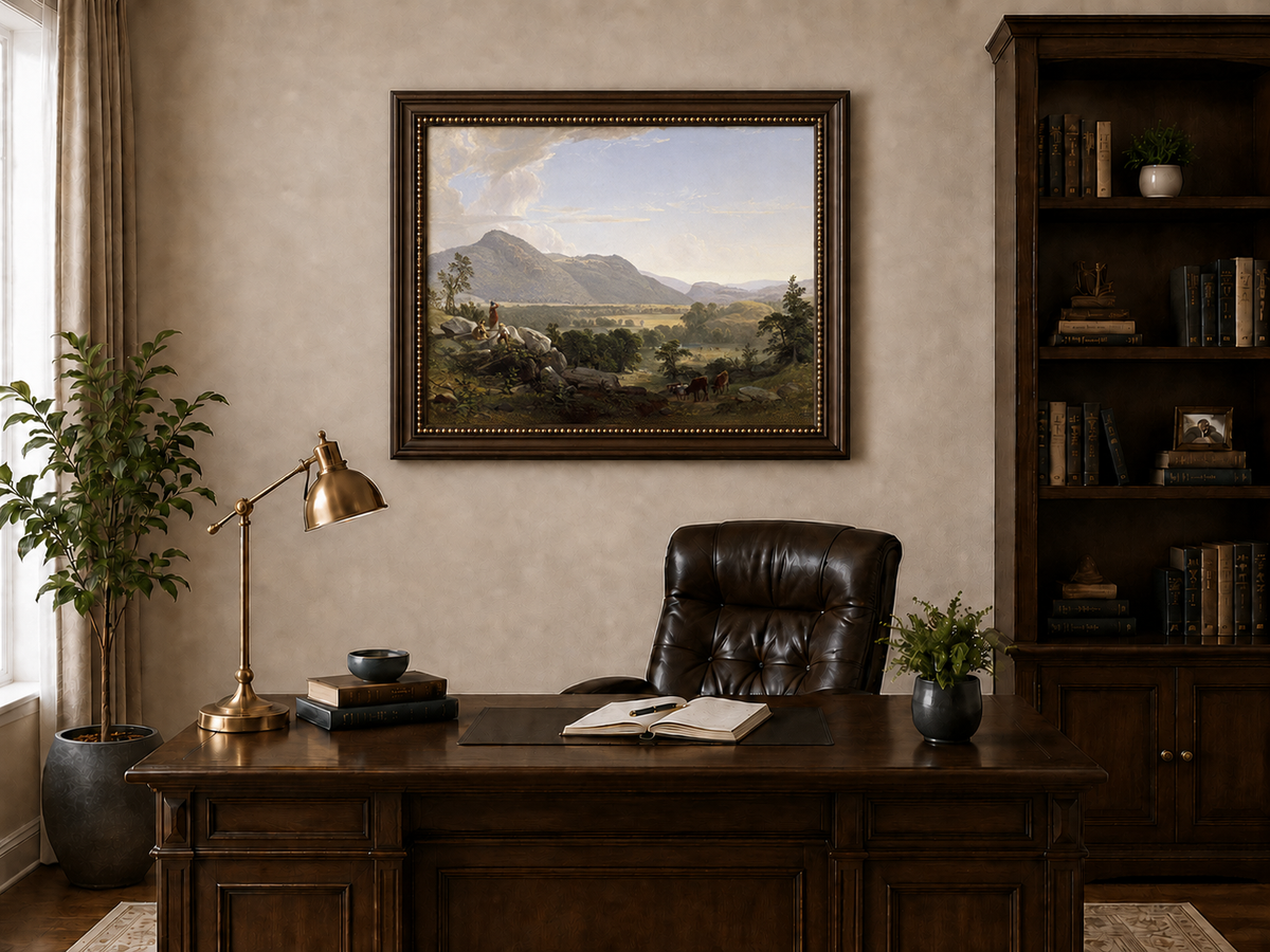 Peinture à l'huile de paysage - Village côtier avec phare et coucher de soleil