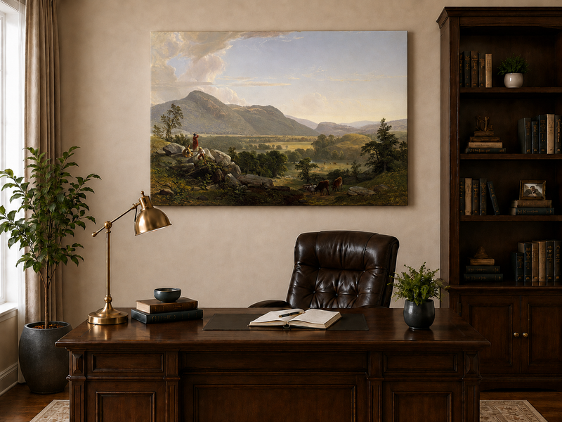 Peinture à l'huile de paysage - Village côtier avec phare et coucher de soleil