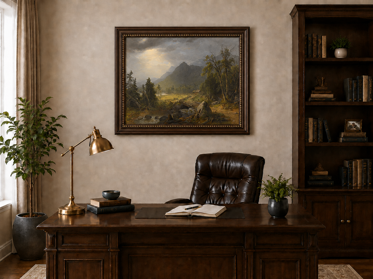 Landscape Oil Painting - Hudson River School Mountain