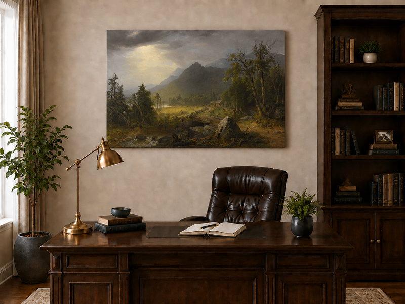 Landscape Oil Painting - Hudson River School Mountain