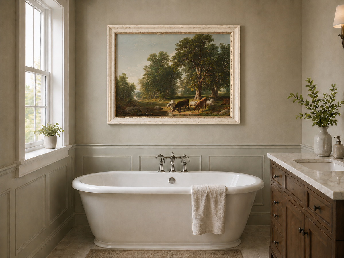 Landscape Oil Painting - Cattle Woodland Stream | Hand-Painted