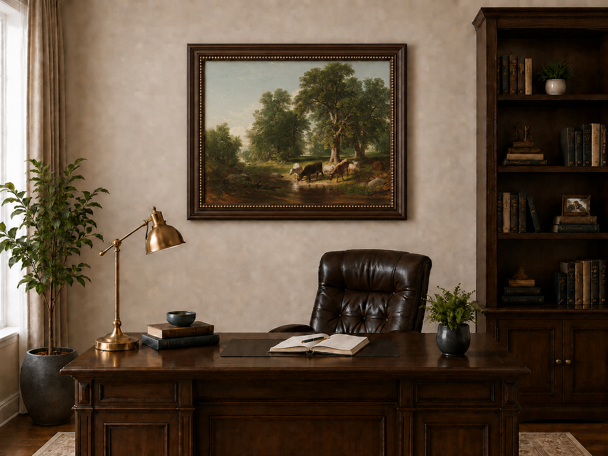 Landscape Oil Painting - Cattle Woodland Stream | Hand-Painted