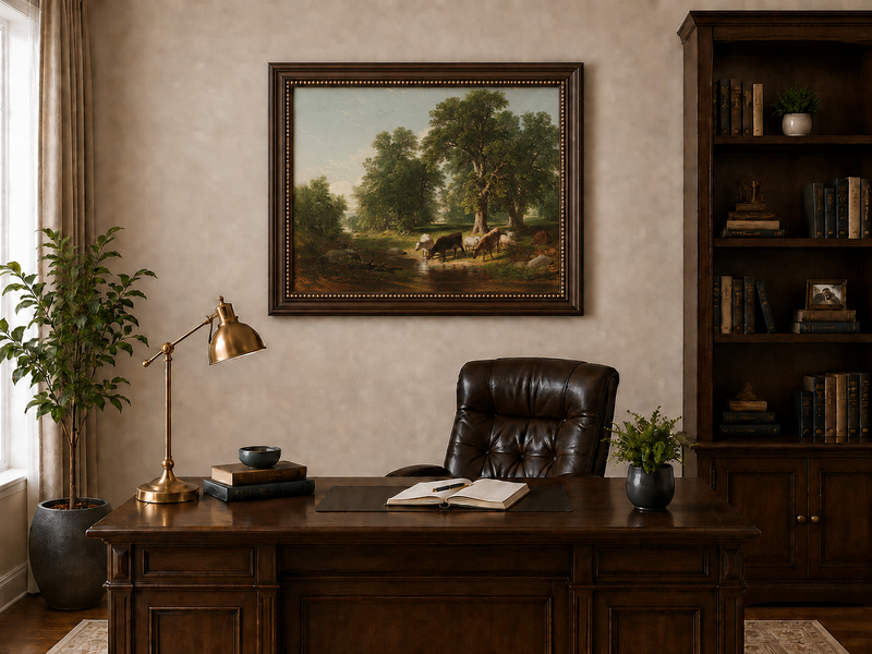 Landscape Oil Painting - Cattle Woodland Stream | Hand-Painted