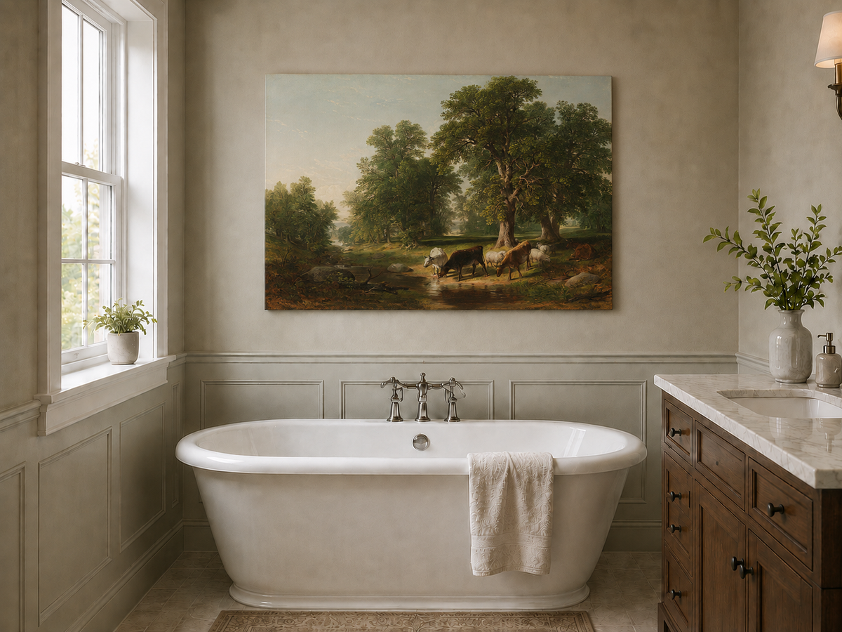 Landscape Oil Painting - Cattle Woodland Stream | Hand-Painted