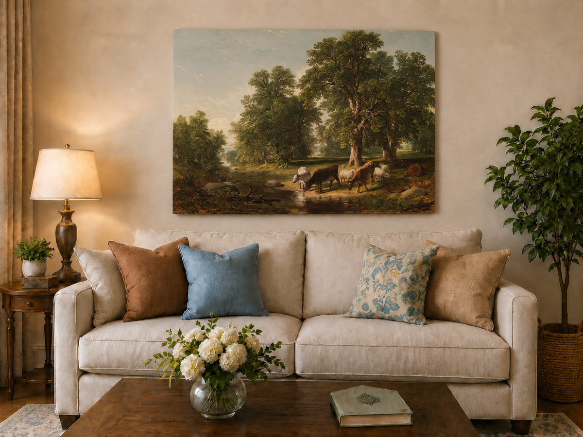 Landscape Oil Painting - Cattle Woodland Stream | Hand-Painted
